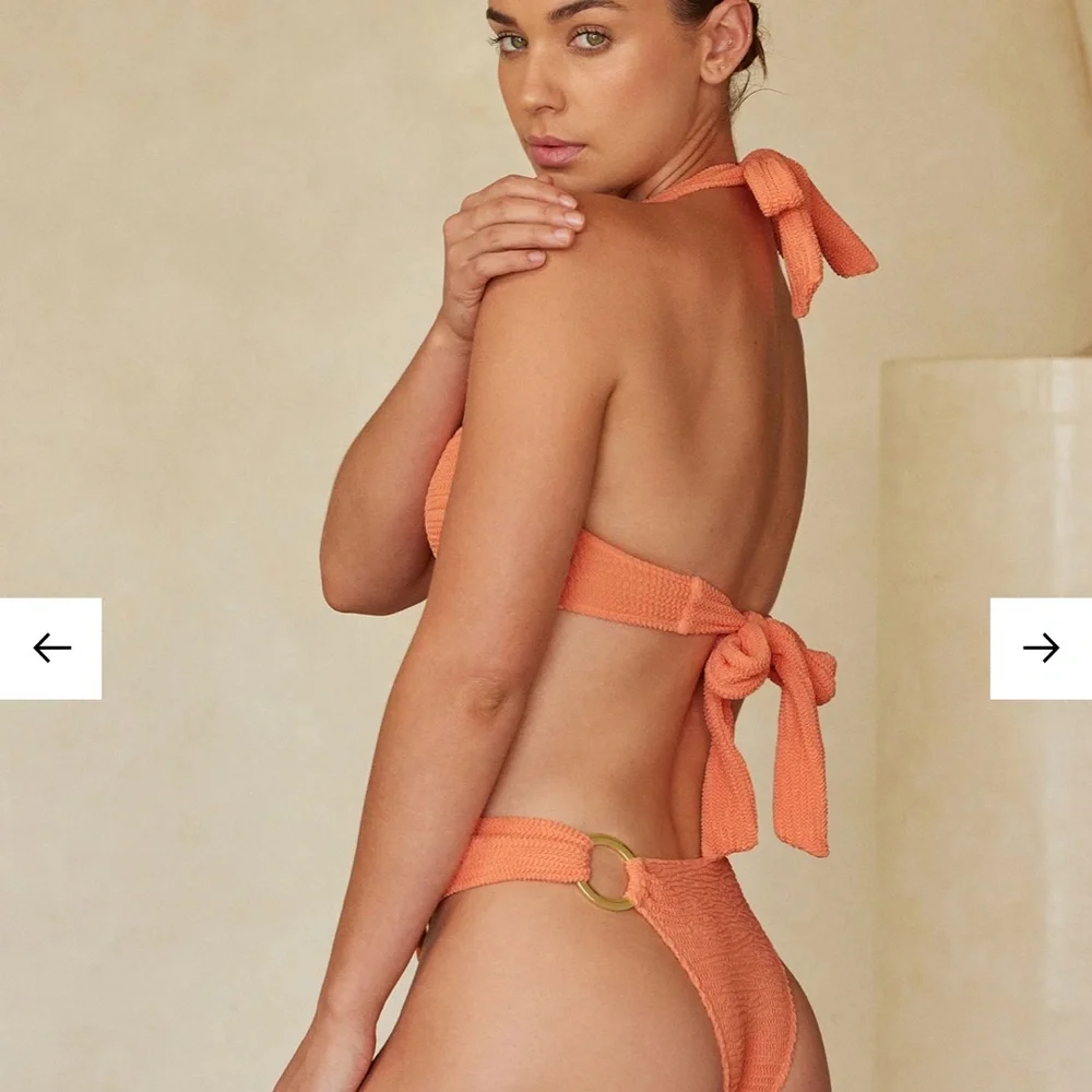 Monday Swimwear Crinkle Peach Bikini Set Size Small
